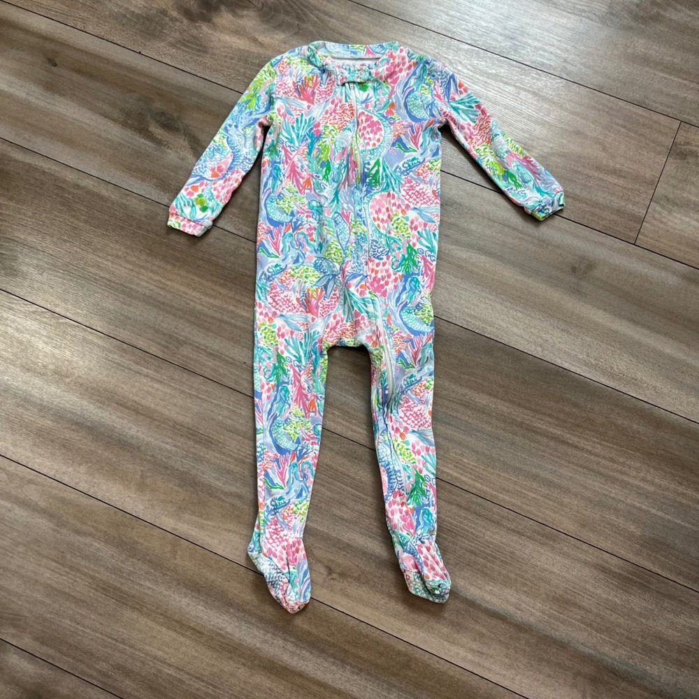 Lilly Pulitzer Pottery Barn Kids Mermaid Footed Pajamas 18-24M Pink Blue K-23